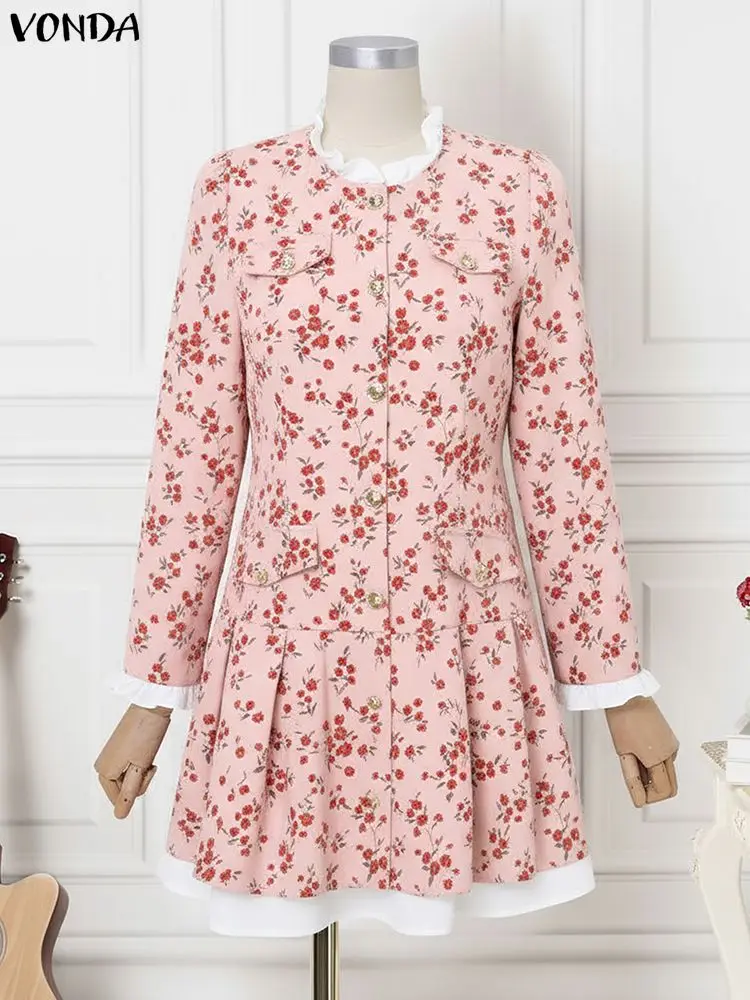 ชุดเดรสผู้หญิงสไตล์โบฮีเมียน VONDA ปี 2025 แขนยาว เซ็กซี่ แบบมินิเดรส แฟชั่นฤดูใบไม้ร่วง แต่งผ้าปะติดระบาย ชุดเดรสสั้นสำหรับงานปาร์ตี้