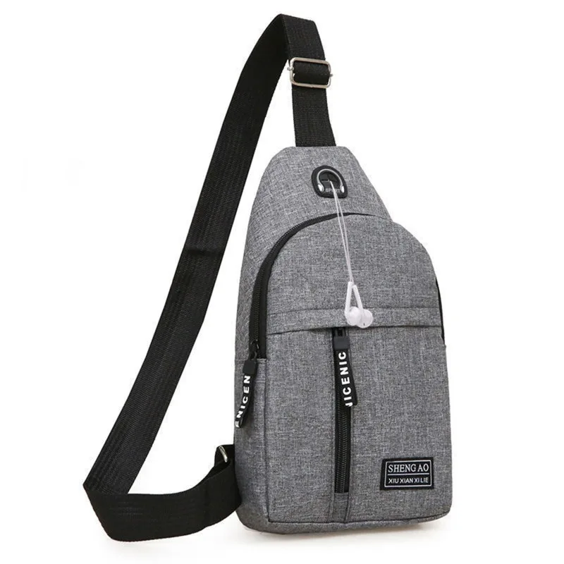 Men Shoulder Bags Sports Chest Bag USB Charging Earphones Cable Hole Crossbody Bags for Men Anti Theft Short Trip Messengers Bag