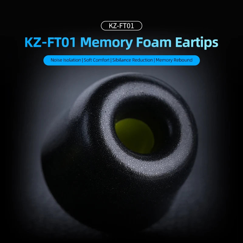 Original KZ-FT01 Memory Foam Eartips, Noise Isolation & Soft Comfort Ear Tips S/M/L Sizes T400 Ear Pads for Most In Ear Earphone