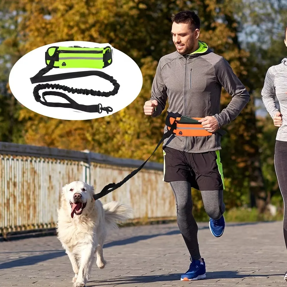

Nylon Pet Leash with Waist Bag Elastic Reflective Belt Buckle Pet Dogs Waist Belt Retractable Adjustable