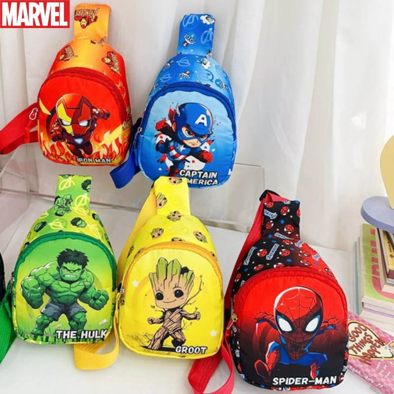 

Marvel Spiderman Hulk Iron Man Groot Children Backpack Anime Chest Bag Boy Girl Cartoon Coin Purse Crossbody Bag Portable Gifts