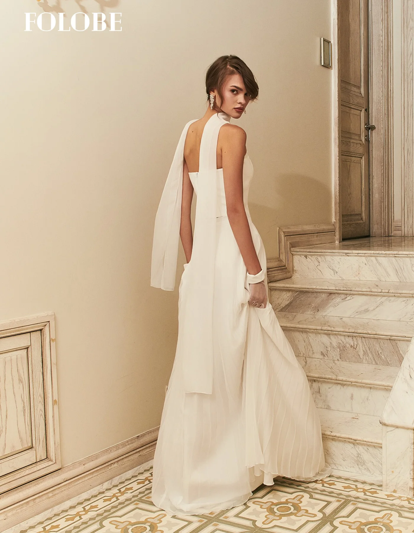 FOLOBE Sweetheart Elegant with Sleeveless A-Line Scarf Bridal Ball Gown Wedding Party Dresses Bride vestidos de noche Customized