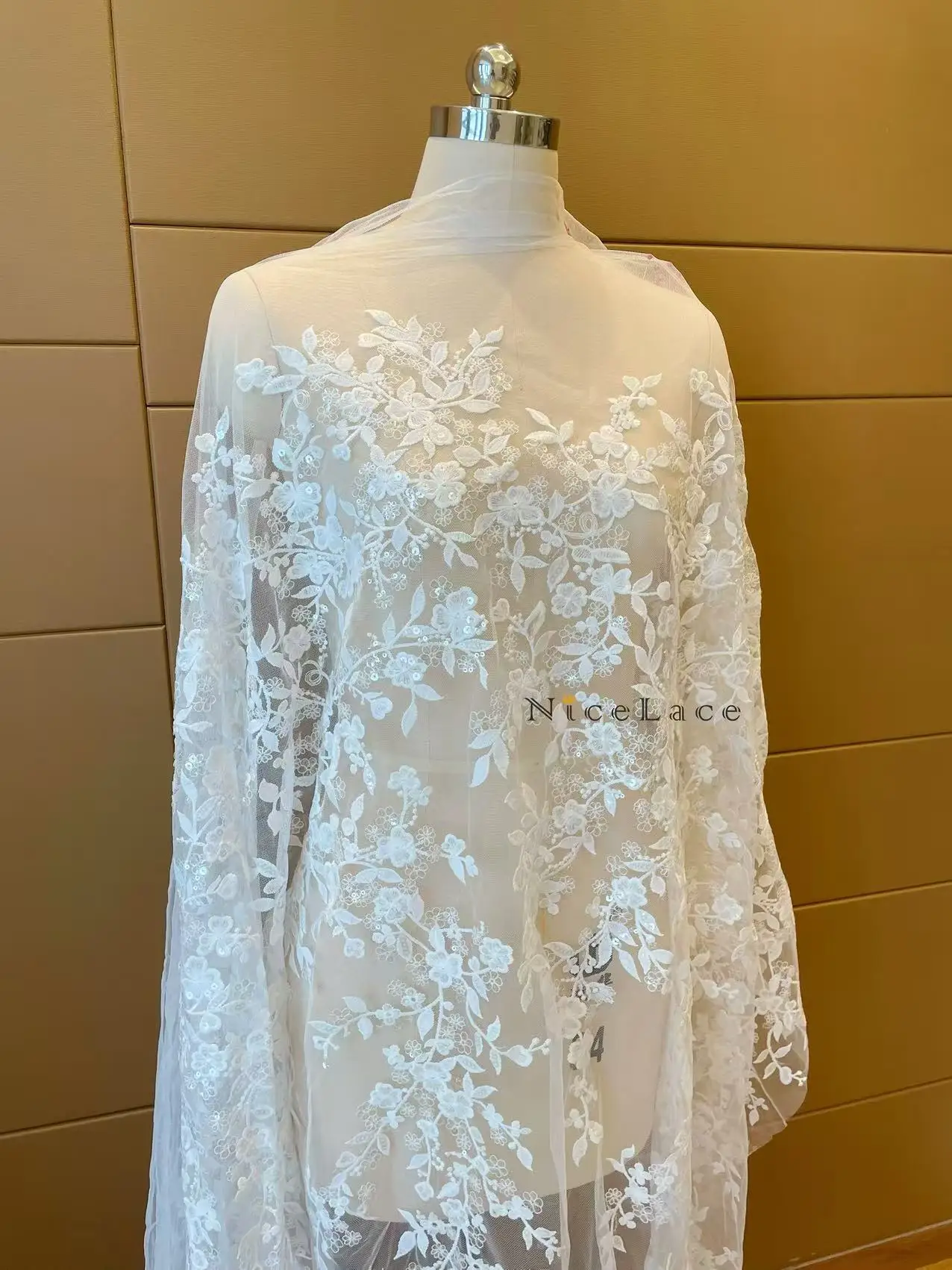 

Свадебная кружевная ткань с блестками для свадебных платьев, вечерние платья цвета слоновой кости, ширина 130 см.