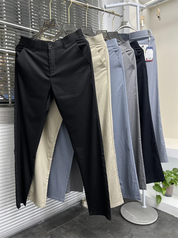 

Повседневные брюки из смеси шелка, мужские летние деловые брюки для поездок на работу, тонкие прямые длинные брюки, легкие дышащие цвета