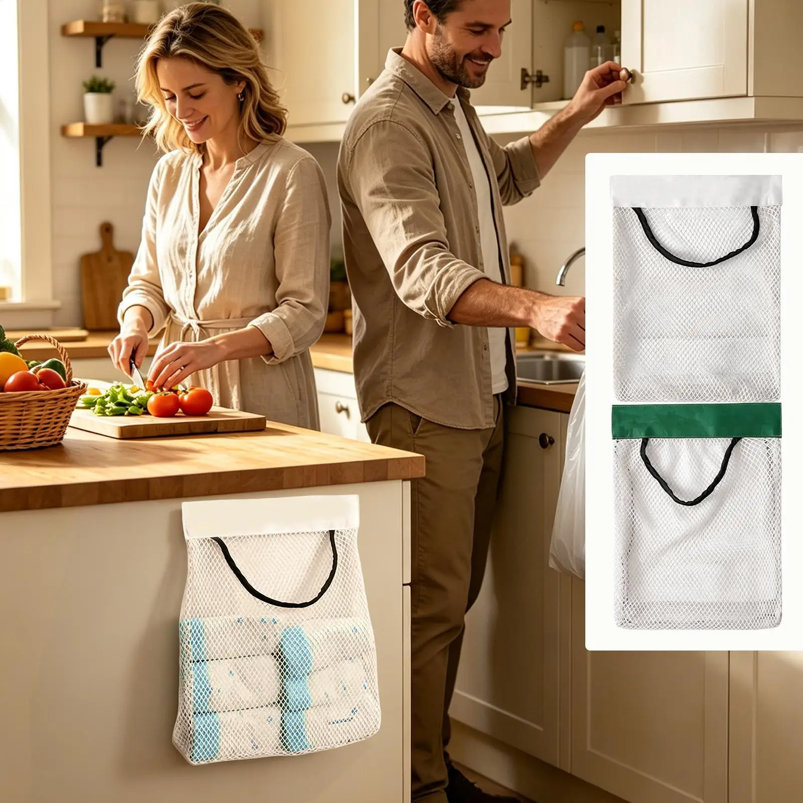 Space Saving Trash Bag Holder Large Capacity Elastic Mesh Wall Storage Multipurpose Trash Bag Container Pouch for Cabinet Pantry