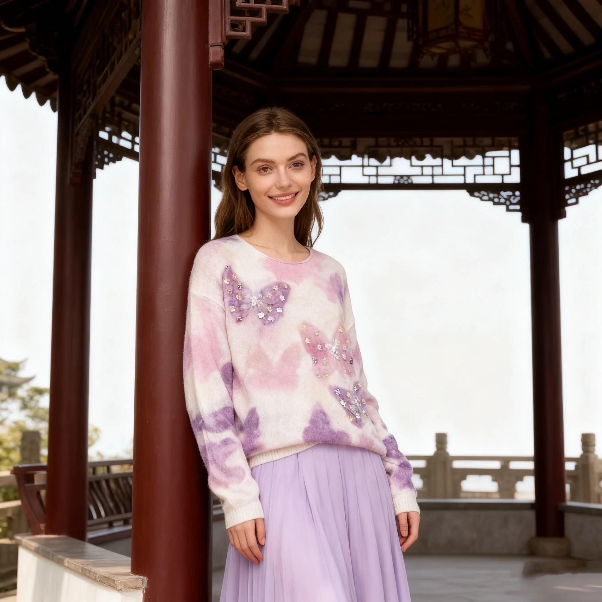 

Новый дизайнерский модный осенний мягкий мохеровый свитер с принтом бабочки, пуловер для женщин с круглым вырезом, фиолетовые бриллианты, вязаные свободные топы C99