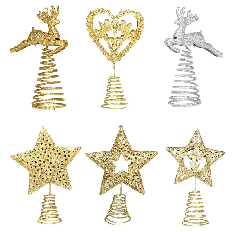 Christmas Tree Toppers Ornaments Gold Silver Five-pointed Star Xmas Tree Pendant Home Christmas Navidad New Year Decoration