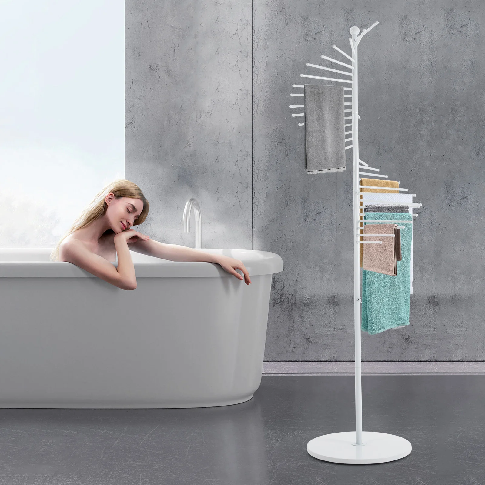 الحديد الأبيض 1.7 متر عالية دوامة وشاح رف شاشة متعدد الطبقات الدورية رف الملابس الطابق شنت مجوهرات رف شاشة #1