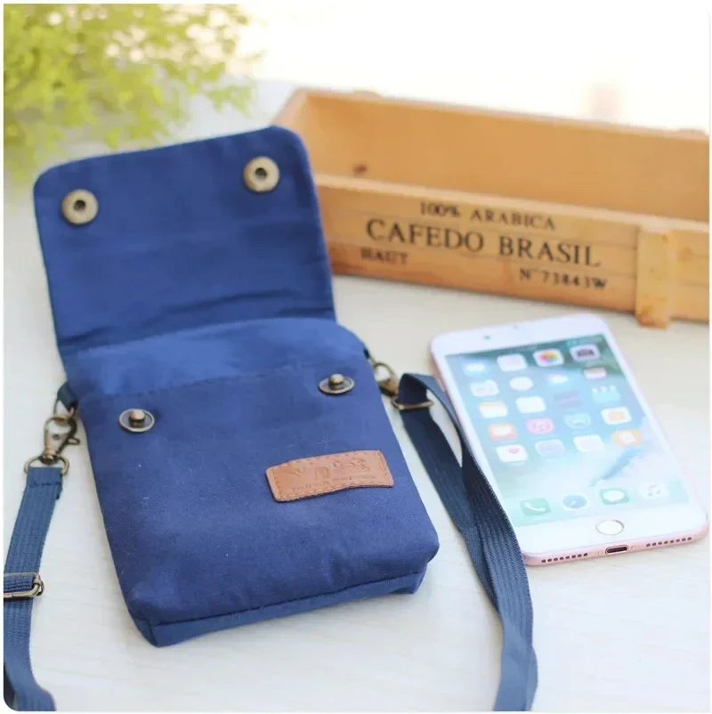 Women's Solid Color Mini Mobile Phone Bag Female Casual Small Crossbody Shoulder Bag Canvas Light Messenger Bag for Student