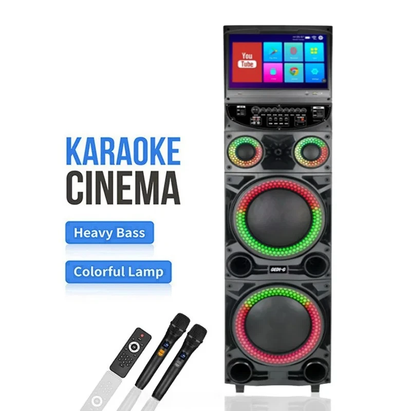 

GD-1415 Portable Smart Karaoke Machine System With Dual 12'' Horn Wireless Speaker And 15.4'' Touch Screen For Parties Speakers