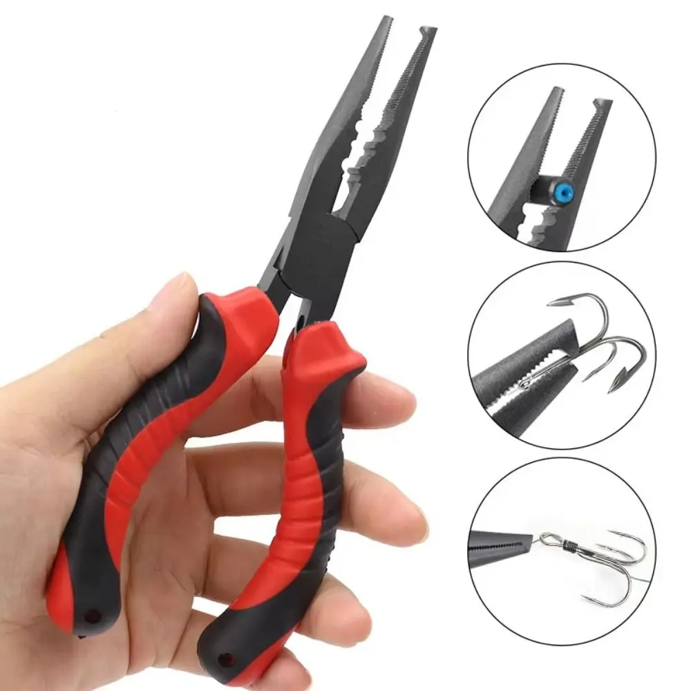 

High Carbon Steel Fishing Pliers Remover Bent Long Nose Split Pliers Fish Mouth Pliers Hook with Rubber Handle Multi-functional