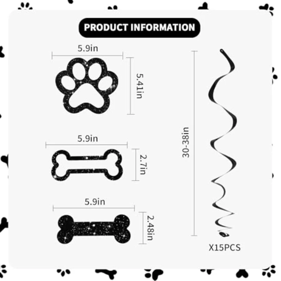 15 Pcs Pre-Strung Dog Hanging Swirl Decorations, Dog Birthday Themed Party Decoratios, Black Paw for Boys Pet Birthday Party Ba