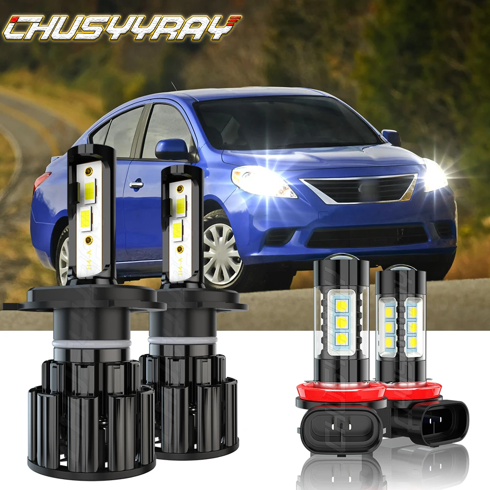 

CHUSYYRAY Compatible For Nissan Versa 2007-2018 4X LED Headlight High/Low Fog Light Bulbs Kit 6000K Super Bright Car accsesories