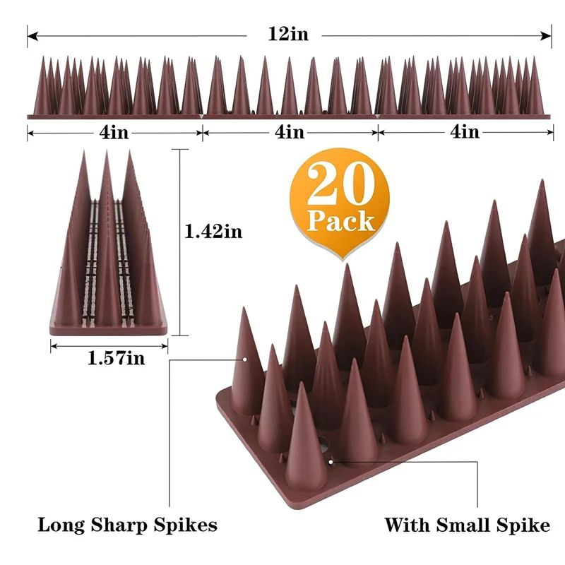 20 PCS Bird Deterrent Spikes Birds Repellent Spikes for Outside to Keep Birds Away,Fence Spikes for Railing and Roof