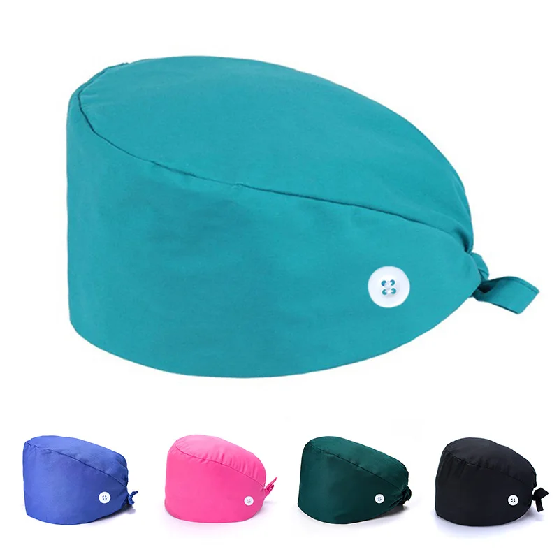 Nurse Solid Color Hat Surgical Cap Operating Room Hat Female Doctor Hats Stomatology Button Cap Dustproof ICU Nurse Hat