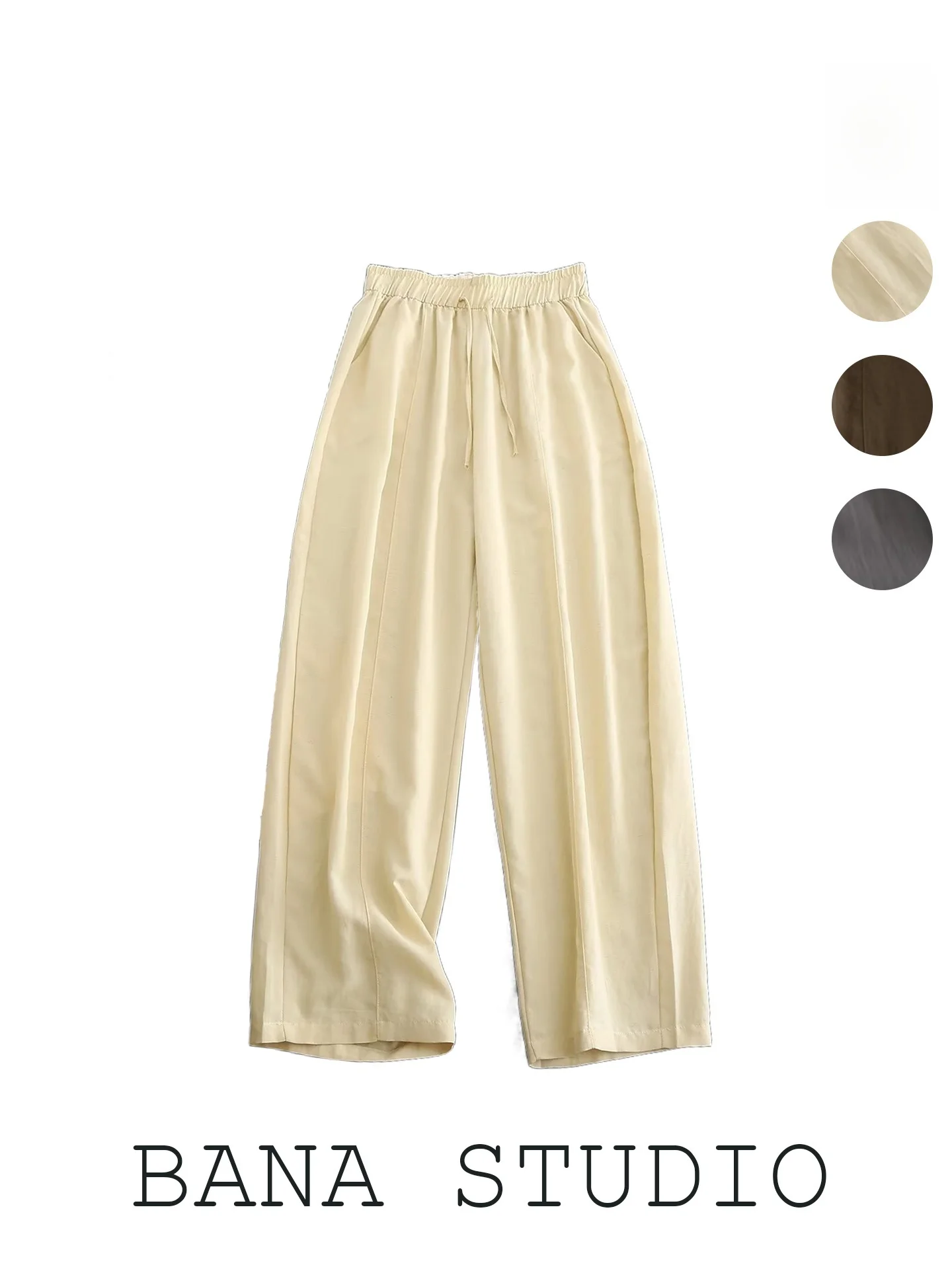 

BANA Loose Wide Leg Pants Women Summer Thin Long Floor Length Drapey Linen Casual High Waist Elastic Free Size Color