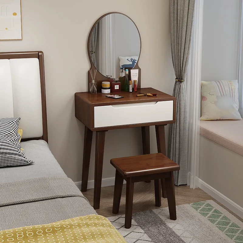 #Vanity Table Set with Mirror, Modern Makeup Vanity Dressing Desk with Drawers & Shelves