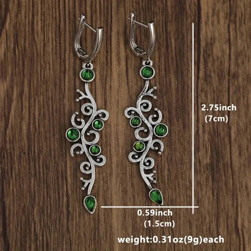 Charm Flower Earrings Vintage Silver Color Green Stone Drop Earrings for Women Jewelry