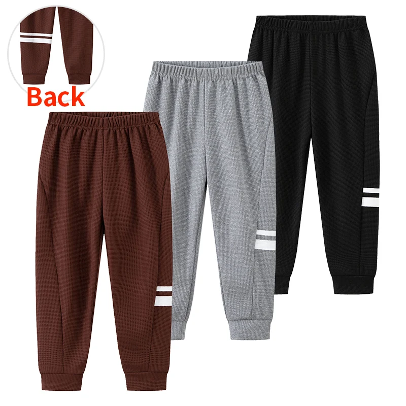 3-Piece Children's Pants Autumn Waffle Solid Color Multi Color Fashionable Loose Comfortable Side Stripe Casual Sports