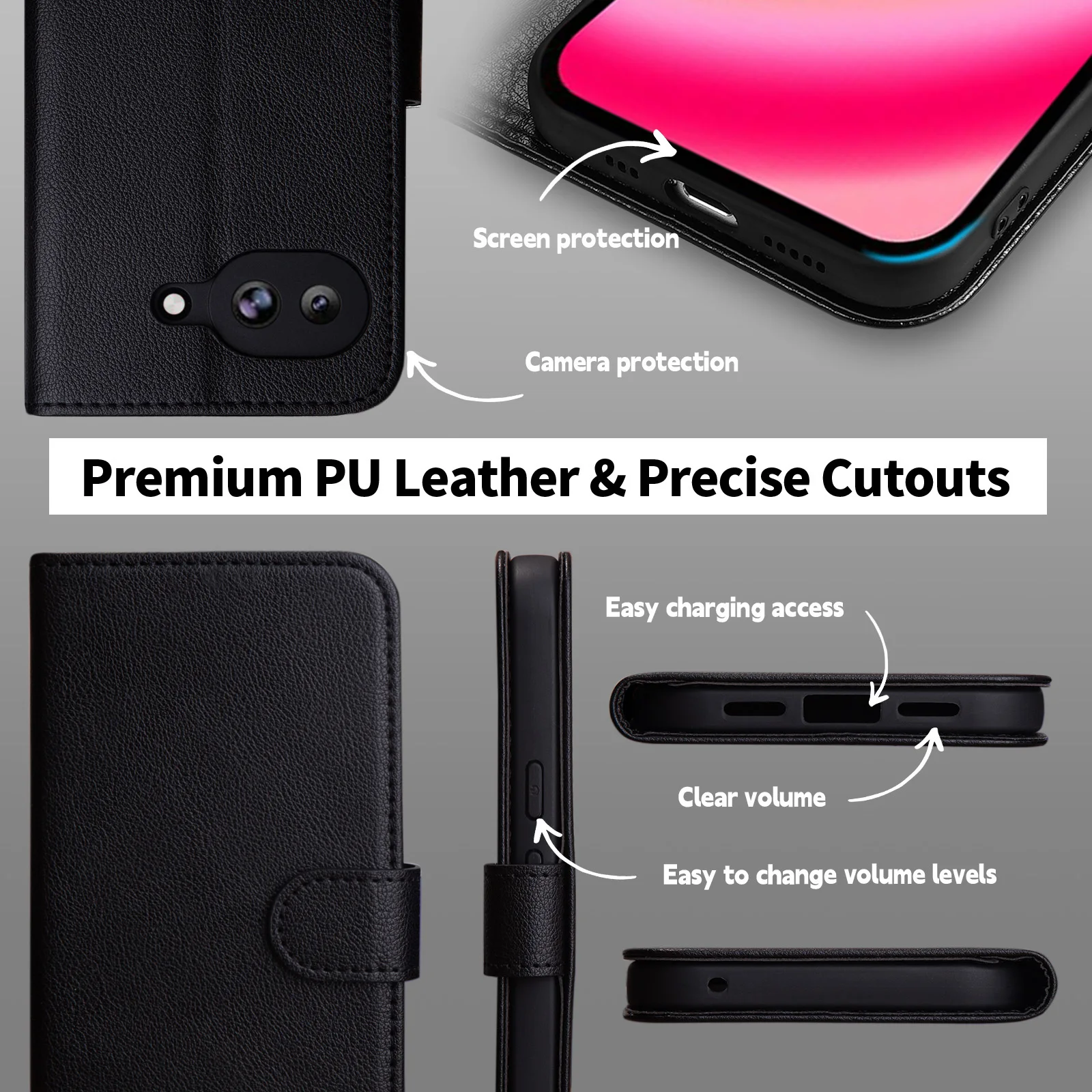 Book Wallet PU Leather Case Cover ForPixel 10A,Flip Case With RFID Blocking Card Slots,Magnetic Closure and Built In Stand-Black