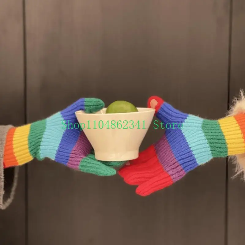 

5asd вязаные перчатки в полоску радужного цвета, зимние варежки с длинными пальцами, утолщенные теплые рождественские перчатки