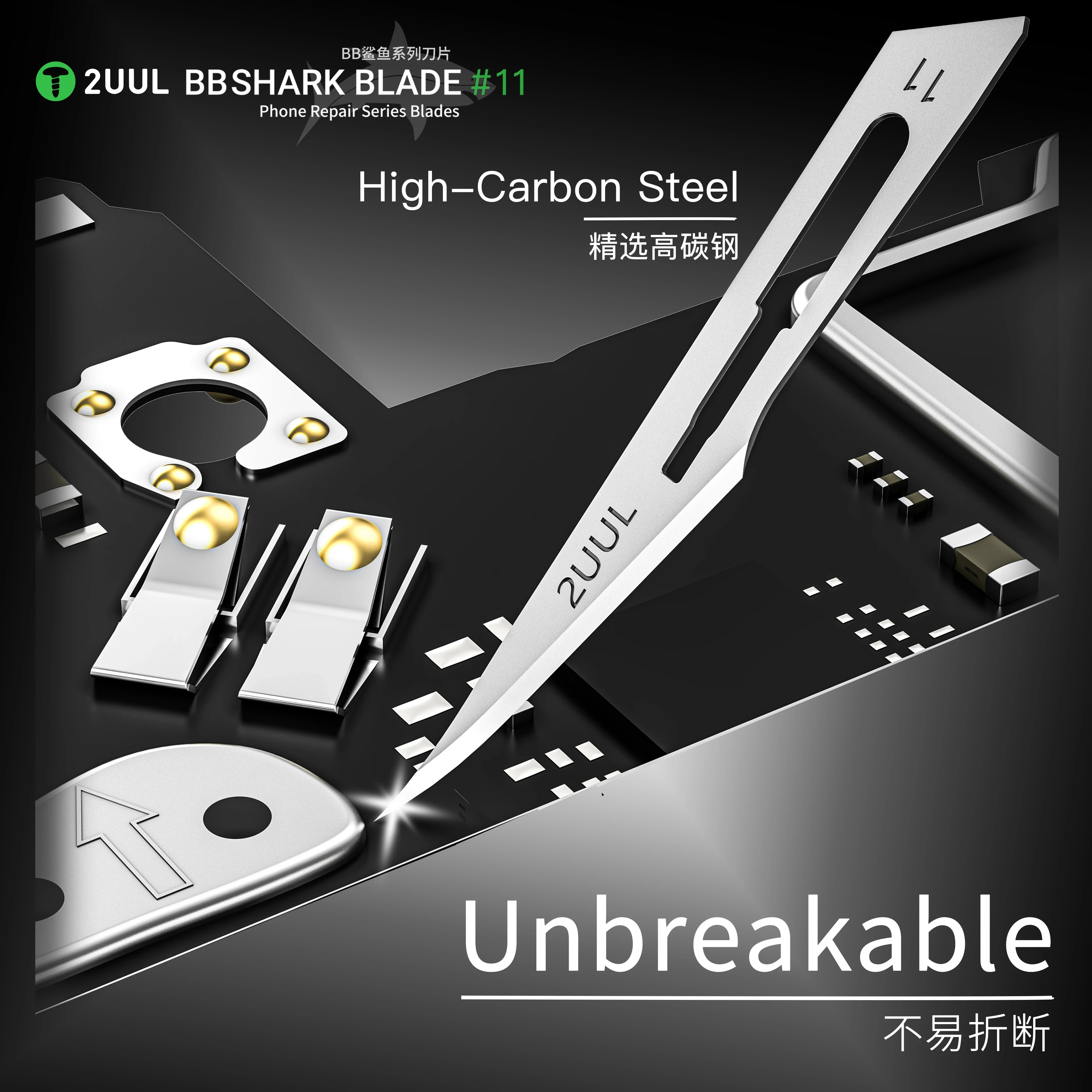 2UUL DA18 BB SHARK BLADE#11 100PCS Easy Tear Design Quick Access for Mobile Phone Repair Disassembly Cutting Blade Tool