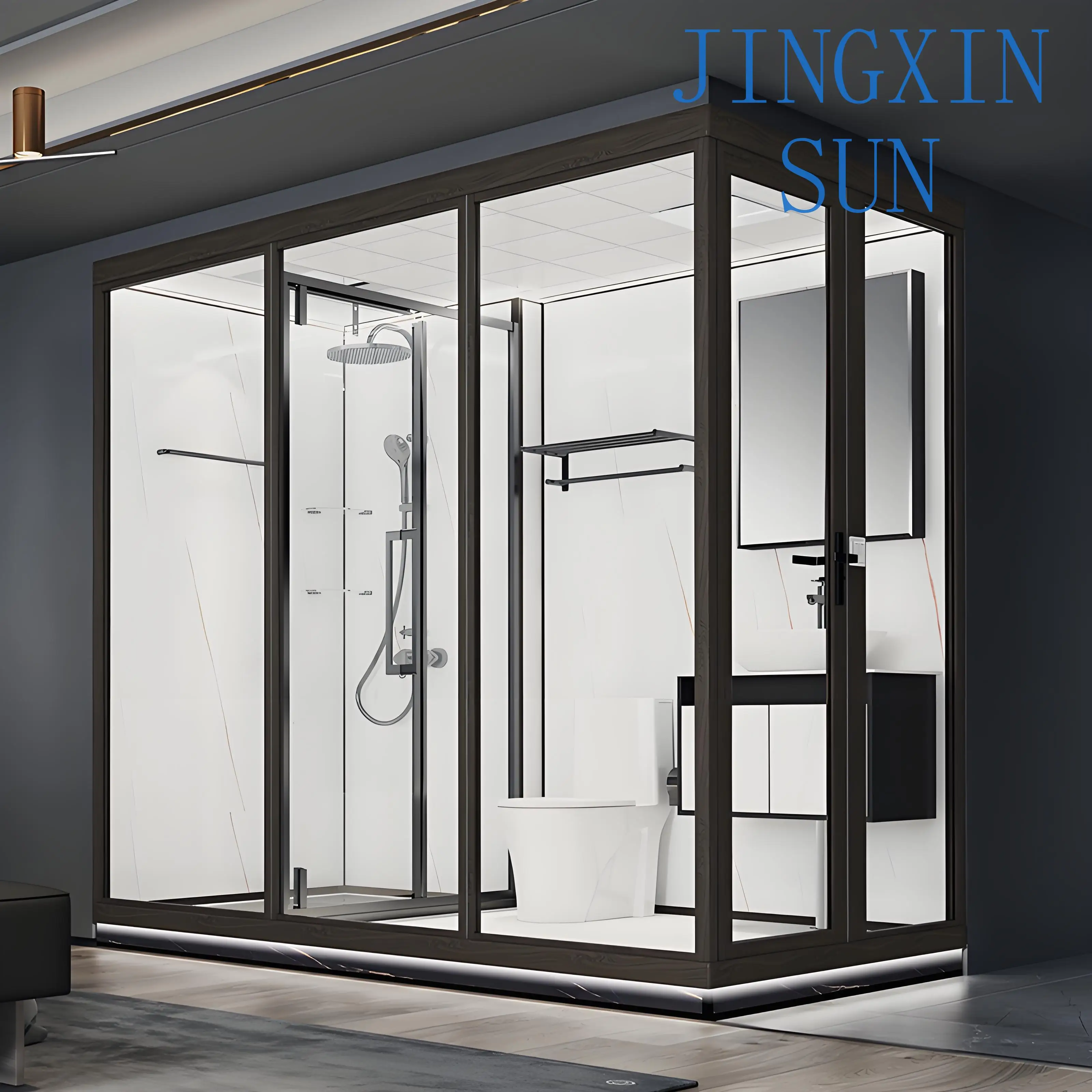 Modern Prefab Bathroom Unit for Shower Enclosure Rectangle Acrylic Sliding Folding Hinge Open Style Aluminium Frame Shower