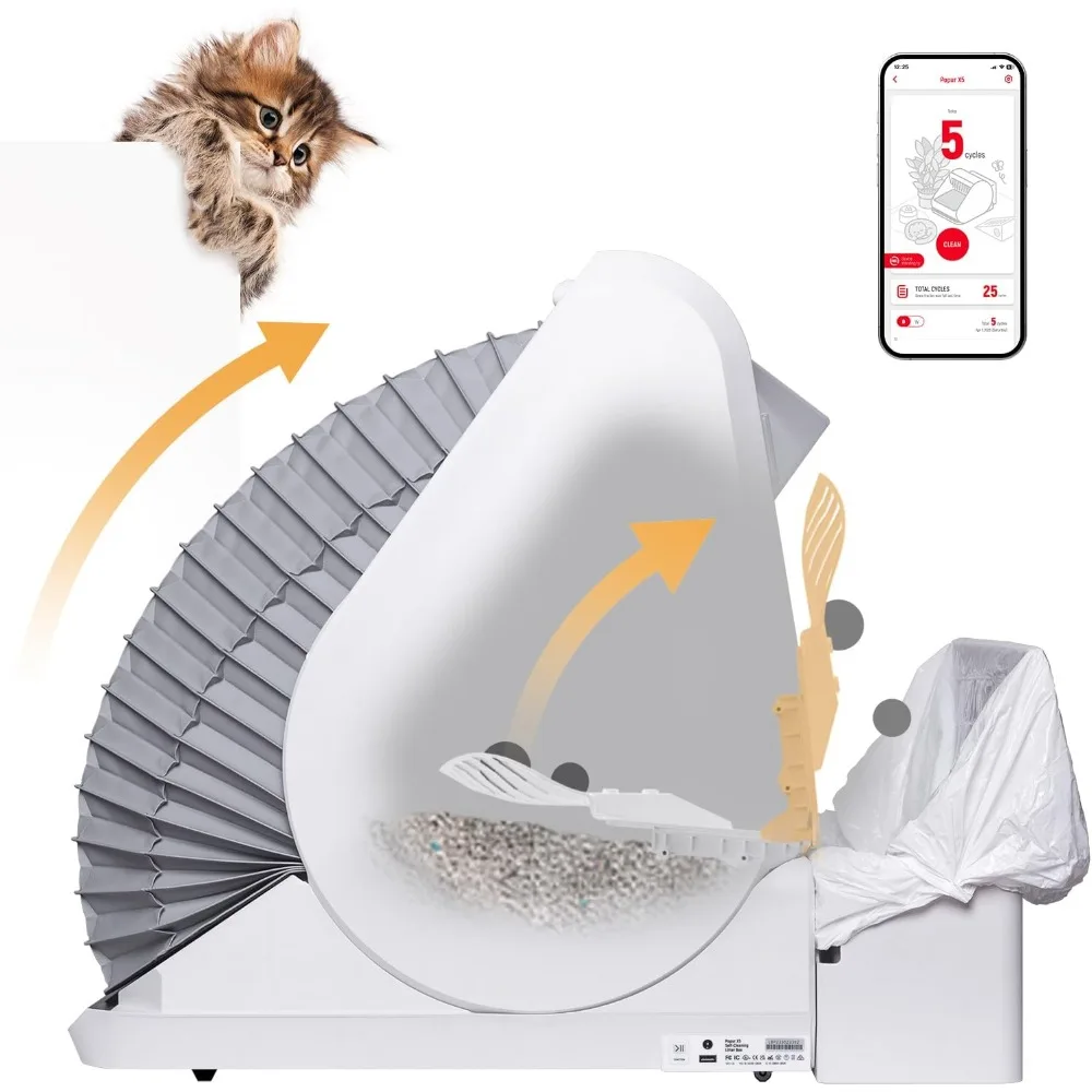 

Automatic Cat Litter Box Self Cleaning - Auto Plastic Bin, Smart APP Control & Odor Eliminator - No Smell Open Top Litter Tray