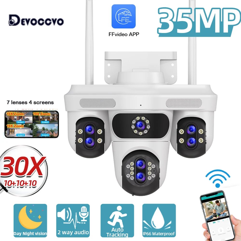 7 Lens 4 Screens PTZ IP Camera 35MP Outdoor 4K Wireless WiFi Security Camera 10X Zoom Auto Tracking CCTV Video Camera Waterproof