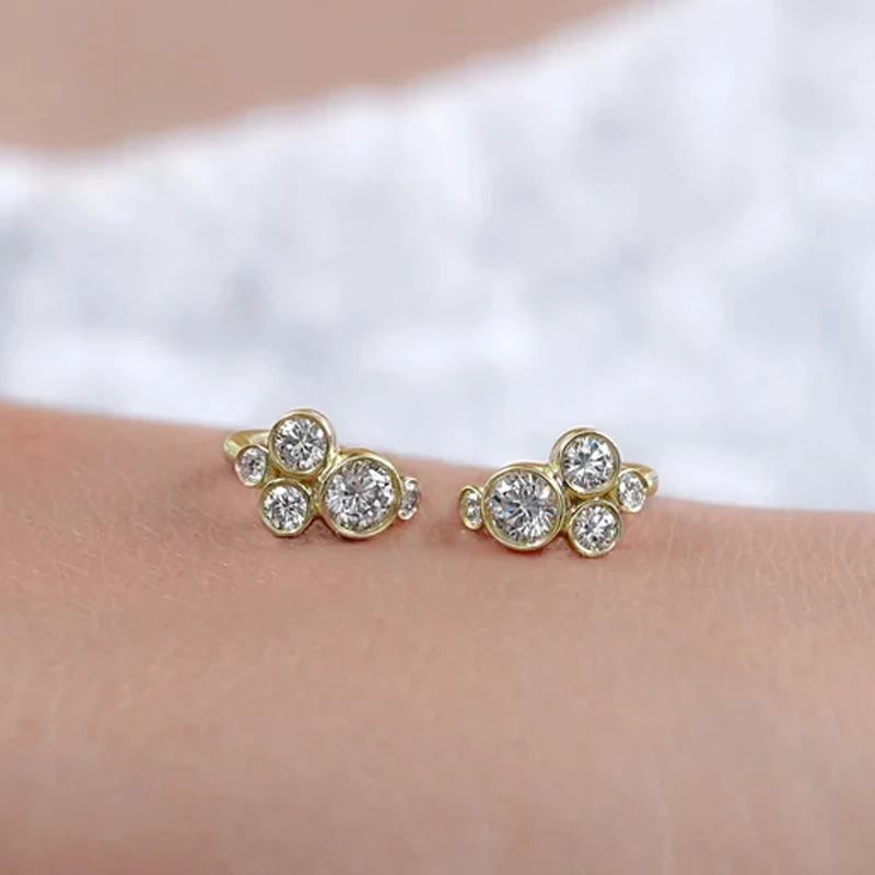 RAPRGOLD Multi-size Moissanite Bubble Asymmetric Hoop Earrings for Women 14K Gold Filled Fine Jewelry Gift with GRA Certificate - view 3