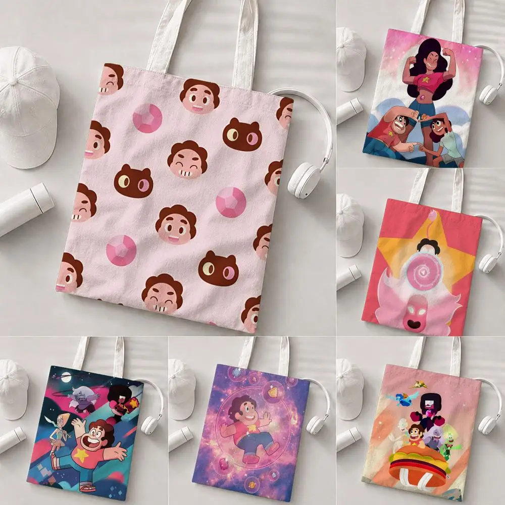 Bolsas de Almacenamiento de Anime Steven Universe, Bolsa de Lona Plegable Ligera, Bolsa de Compras Reutilizable con Correa para el Hombro