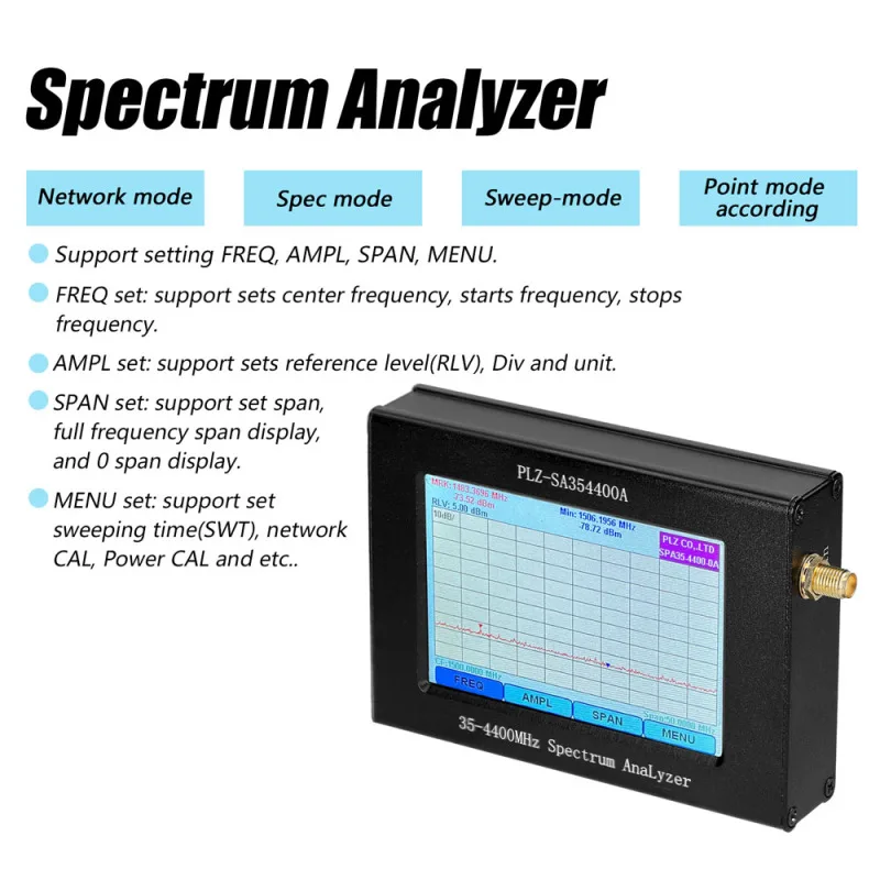 

PLZ-SA35-4400-A1 Spectrum Network Analyzer Signal-Source Tracking-Source Touching Screen Control 35M-4400MHz Spectrum Analyzer