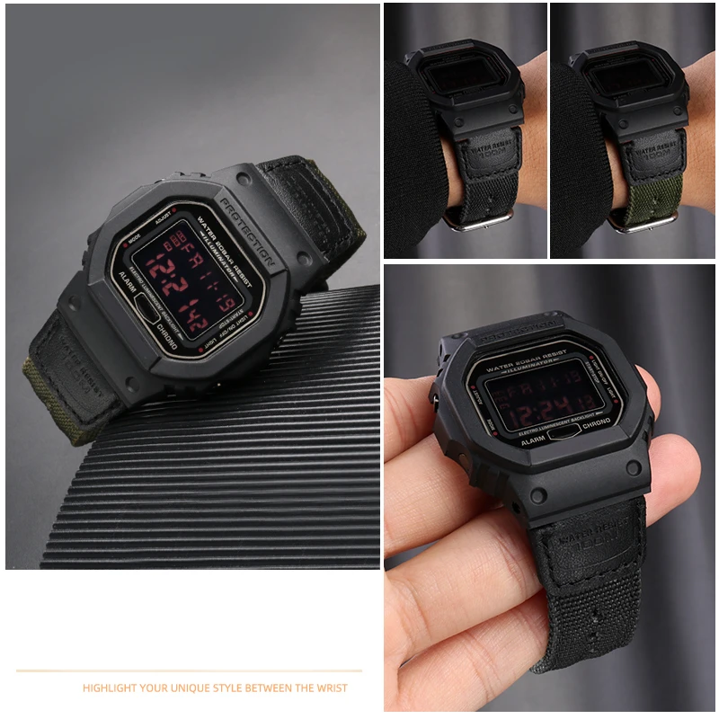 For Casio G-SHOCK Small Square Dw5600 GW-5000 5035 GW-M5610 Modified Ae1200 Sgw300/400 Mrw200 Canvas Nylon 18x24mm Watch Strap