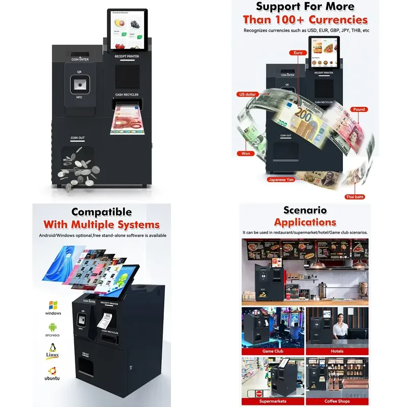 for USW 10.1 Inch Custom Cash Handling Machine Supermarket Coin Dispenser Price Change Bill to Coin Exchange Machine Cash