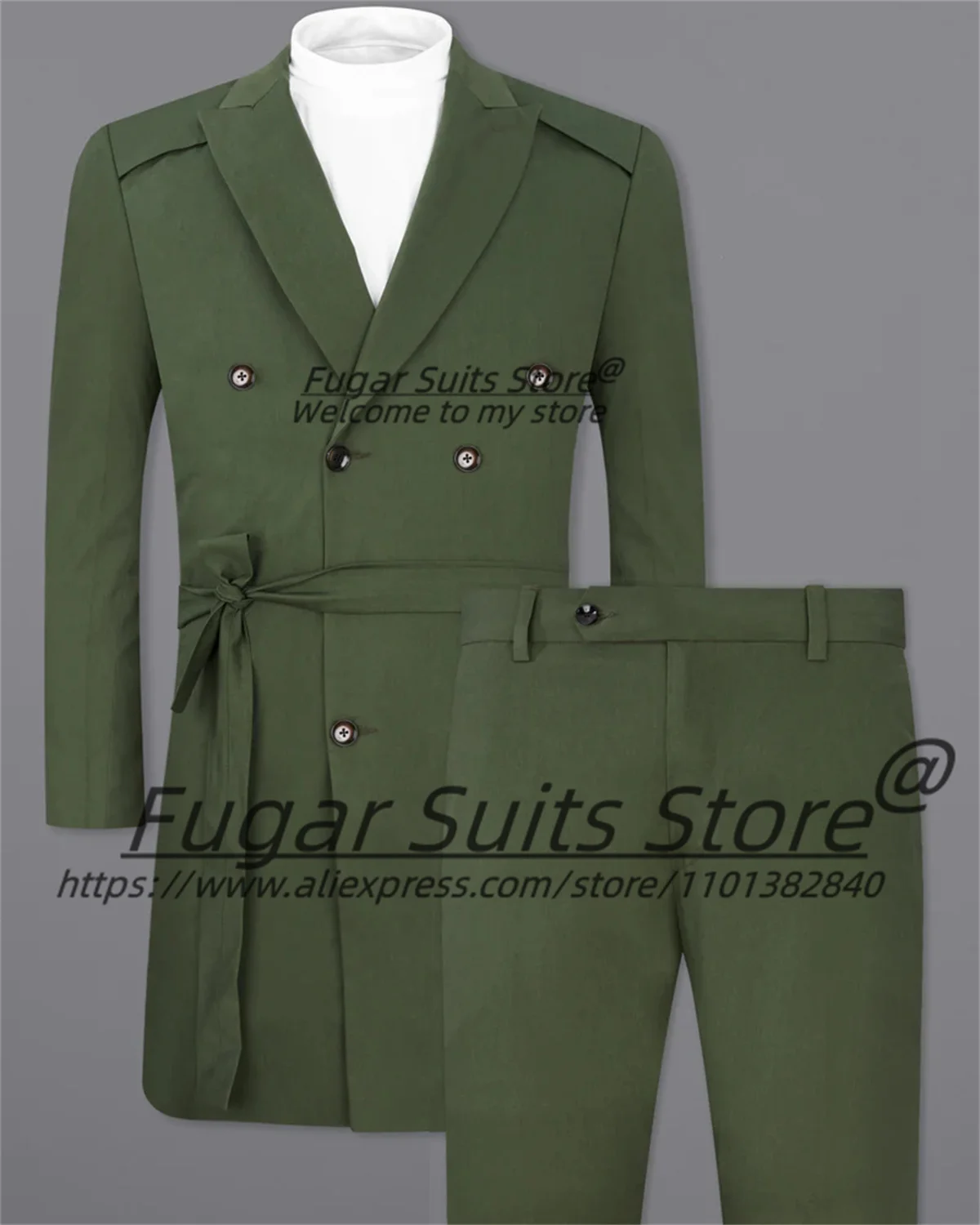 Italian style Green Long Men Suits Slim double-breasted Best Man Prom Tuxedos 2 Pieces Sets Casual Male Blazers Costume Homme