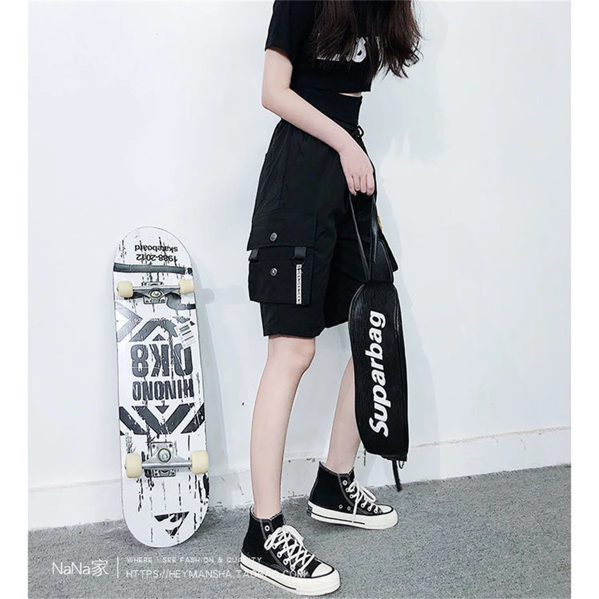 السراويل البضائع للنساء Harajuku عالية الخصر فضفاض Y2K الهيب هوب السراويل امرأة الشارع الشهير العصرية الصالة الرياضية جيب كبير Bf سراويل قصيرة