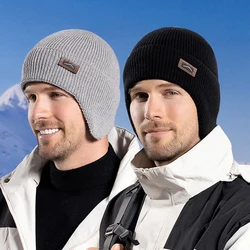 Cycling Warm Knitted Beanies Men Winter Plus Velvet Thicken Lining Bonnet Outdoor Plush Warm Ear Protection Coldproof Woolen Hat