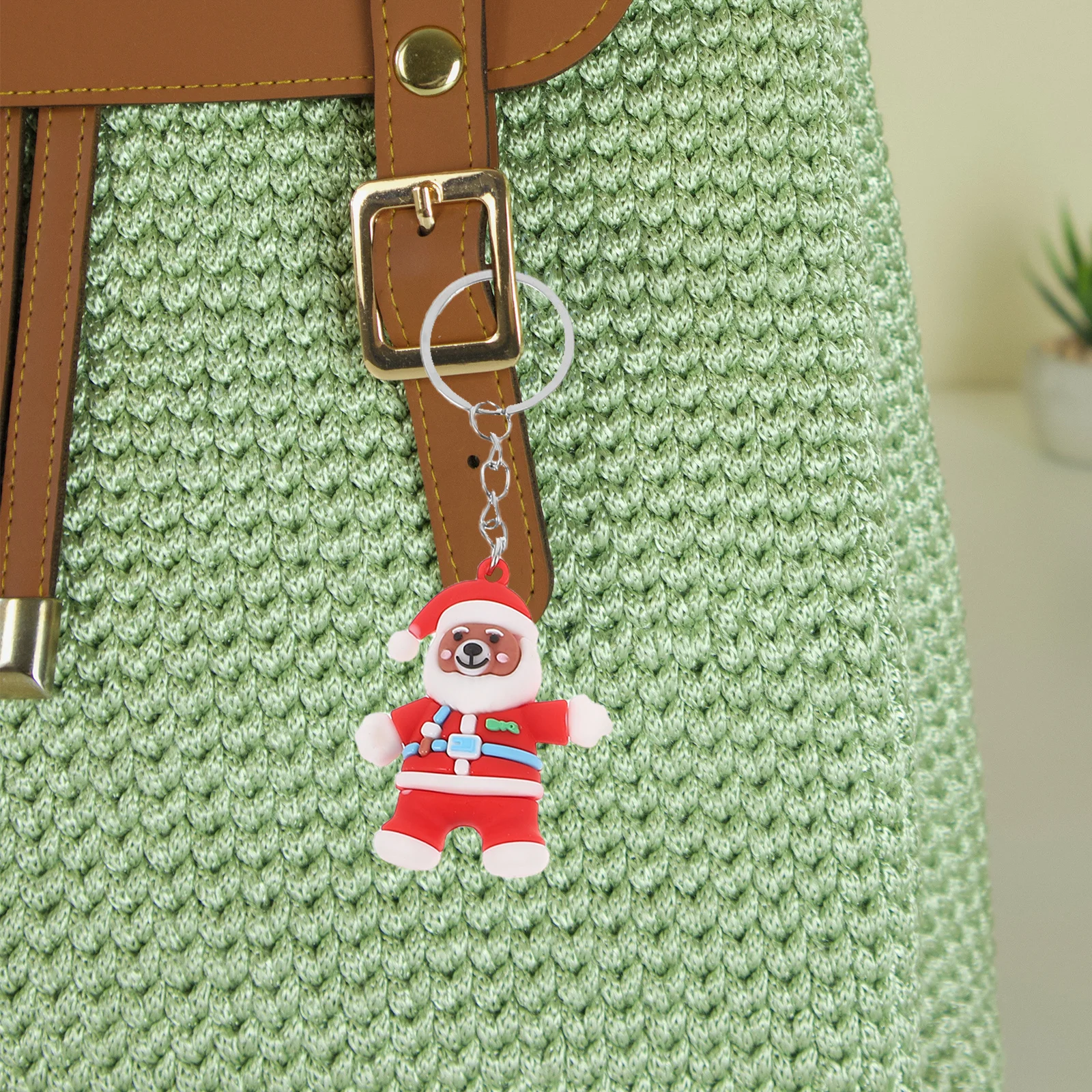 

8pcs Christmas Bear Keychain 3D Santa Hat Design For Xmas Tree Decoration Party Favors Hanging Ornament 4.52X1.38X0.98In