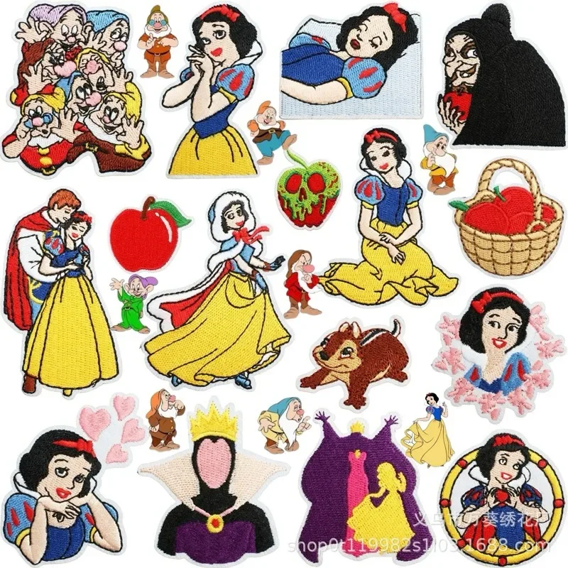 16pcs Disney Princess Snow White Patches Iron on Embroidered Patches for Clothing DIY Bag Decoration Embroidery Label Appliques