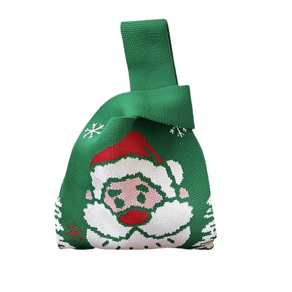 

Cute Christmas Gift Knot Wrist Bag Santa Claus Wool Bucket Bag Christmas Knitted Bag Handbag Purse Tote Bag Travel