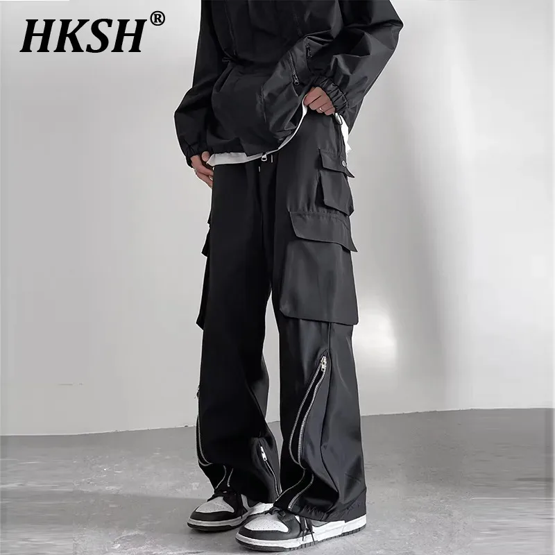 

HKSH 2024 Spring Summer New Men's Tide Dark Zipper Loose Cargo Pants Outdoor Pocket Sports Safari Style Chic Overalls Ins HK1783