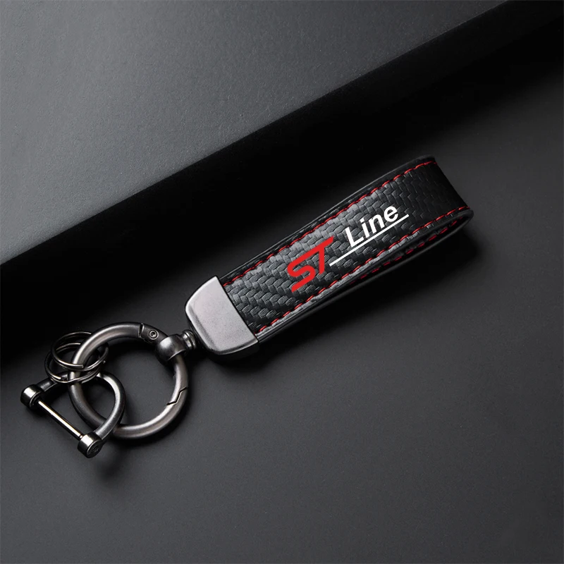 Car Carbon Fiber Leather Keychain Horseshoe Buckle Jewelry For ford st LINE stline kuga fiesta Car Accessories