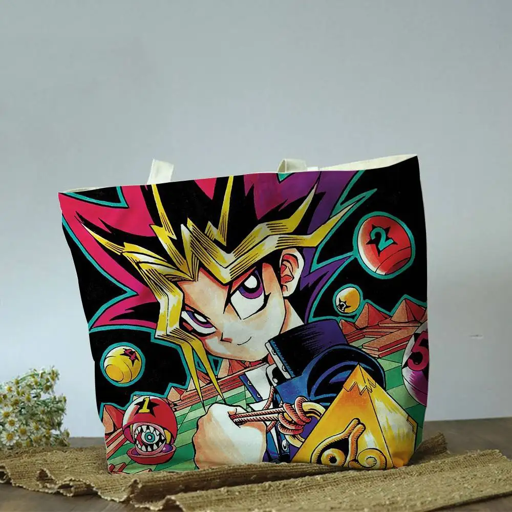 yami yugi Yugi Mutou  Plain Beige Cotton Polyester Canvas Shoulder Bag for Grocery & Travel