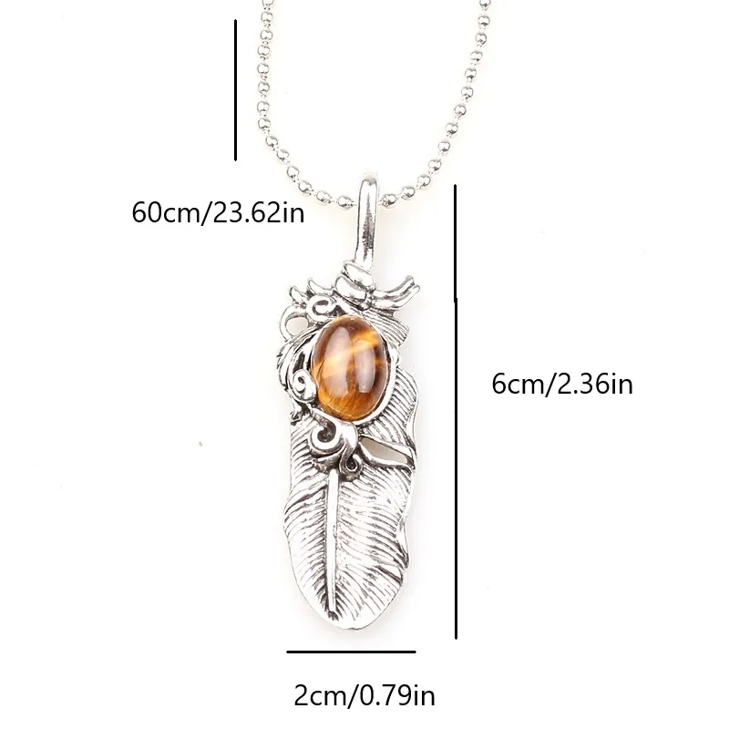 Vintage Feather tiger eye stone Hip hop pendant necklace for men women jewelry