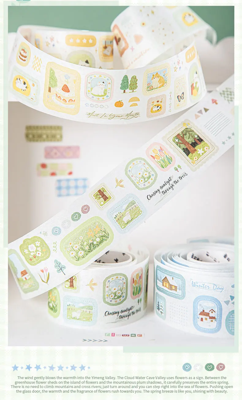 1–6 Rollen frische und beruhigende Washi-Tapes, Scrapbooking-Aufkleber, Material, perfekt für Journaling, DIY-Scrapbooking-Zubehör – Detail 8