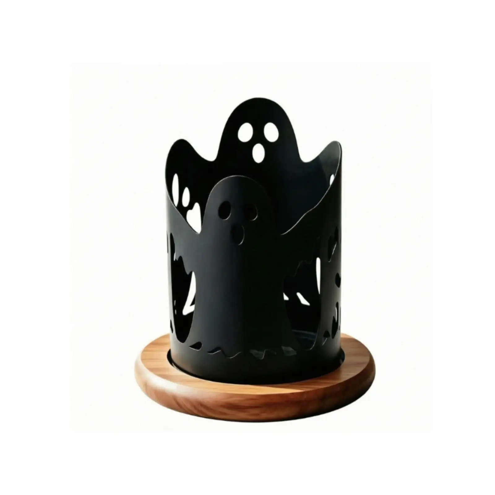 Utensil Holder with Wooden Base | Stainless Steel Body, Space-Saving Compact Size, spooky Utensil holder, for Halloween Party