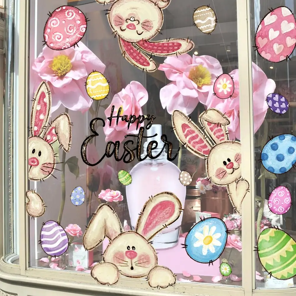 6 أوراق نافذة عيد الفصح السعيدة ملصقات ثابتة على شكل بيضة الأرنب ملصق ذاتي اللصق شارات حفلات عيد الفصح ديكور المنزل ﻿
