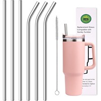 10mm Wide 12 Inch Reusable Stainless Steel Straw, 6pcs Large Straws with Cleaning Brush for Stanley Cup Accessories