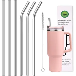 10mm Wide 12 Inch Reusable Stainless Steel Straw, 6pcs Large Straws with Cleaning Brush for Stanley Cup Accessories