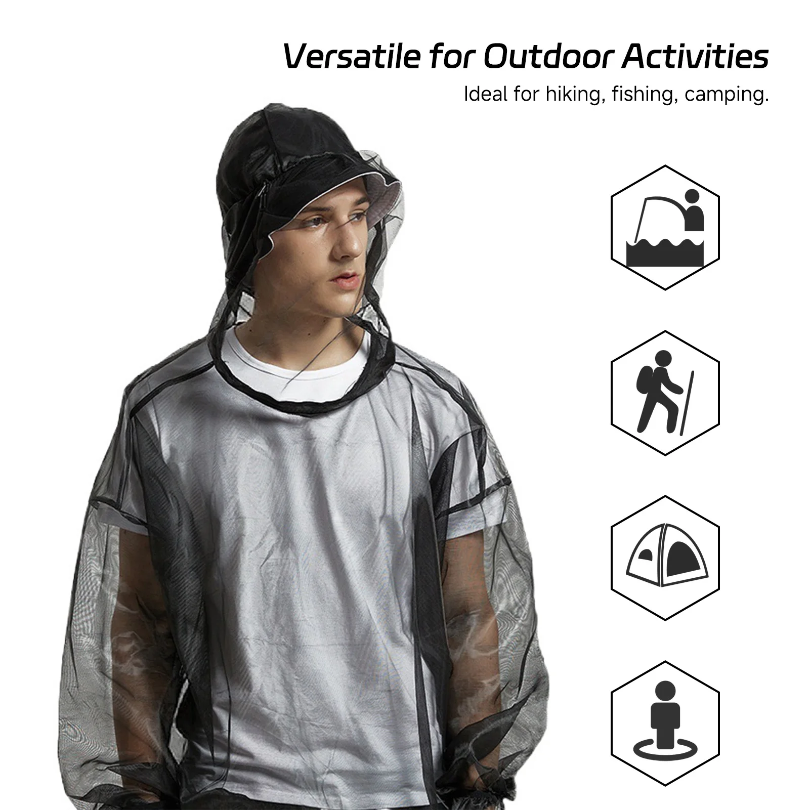 ملابس صيد السمك للرجال في الهواء الطلق بدلة سوداء مضادة للمشي لمسافات طويلة وصيد الأسماك والتخييم بأكمام طويلة وقميص وسراويل #4